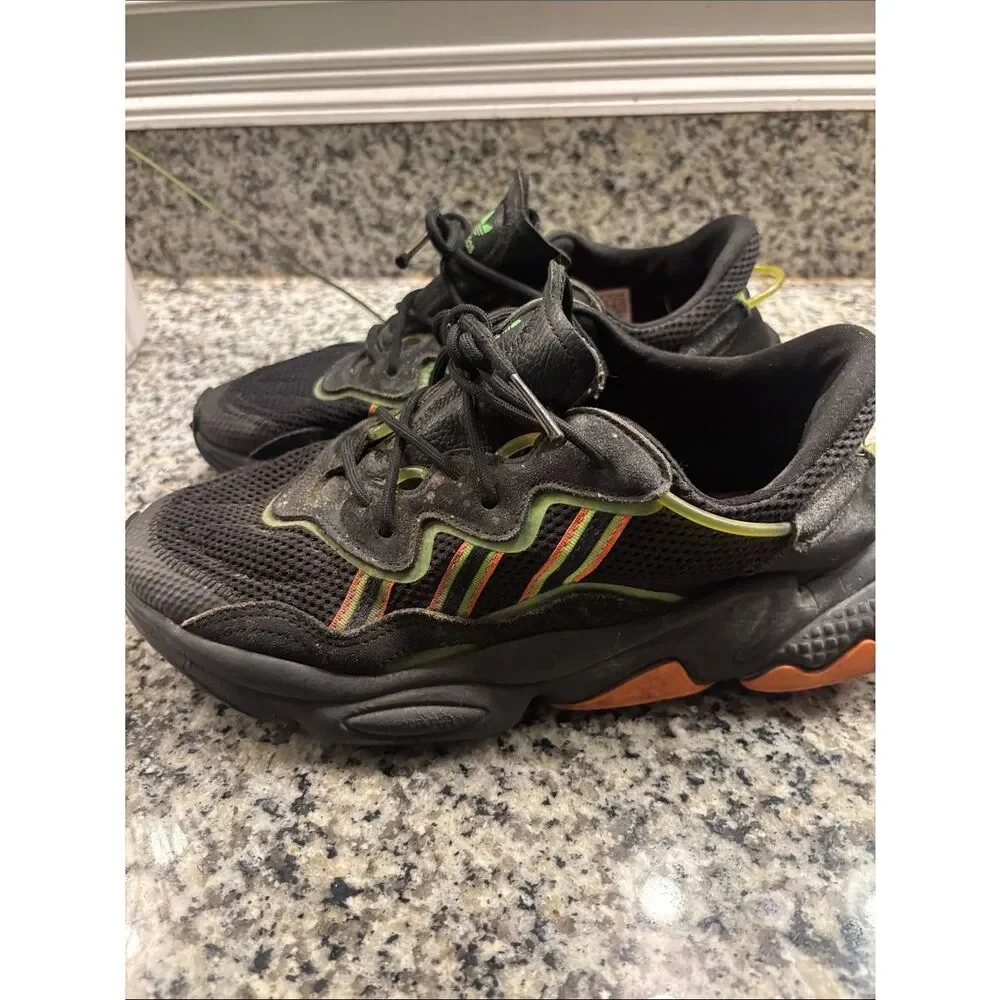 adidas Black Sneakers with Green and Orange Trim